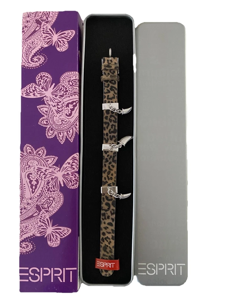 Wunderschönes Original ESPRIT Leder Armband Leo  Zähne Silber NEU und OVP - Bild 1 von 4
