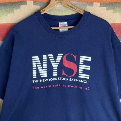 Vintage 90s NYSE New York Stock Exchange NYC Finance Navy Blue T-shirt Mens 2XL - Image 1 of 4