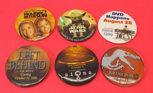 Vintage Lot 6 Pin Backs Movie Promos Star Wars, Left Behind, Signs, Jurassic Pk - Picture 1 of 2
