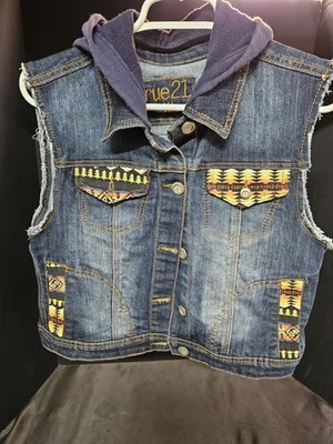 Chaleco Rue 21 Mujer XL Denim Azul Jean Chaqueta Sin Mangas Sudadera con Capucha Abotonada  Foto 1 de 4