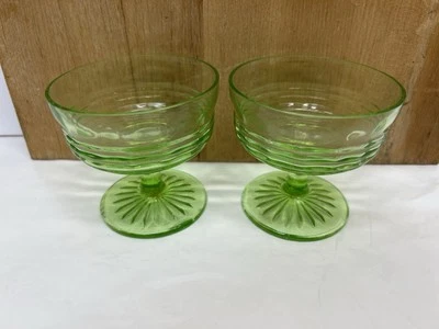 Juego de dos vasos de Sherbet bajos depresión ancla verde uranio Hocking vintage Foto 1 de 4