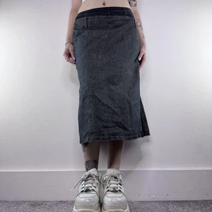Y2K vintage faded denim corduroy maxi skirt - Picture 1 of 8