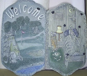 Two Golf Signs Hanging Life Is A Game But Golf Is Serious Resin Golf Art Plaque - Picture 1 of 4