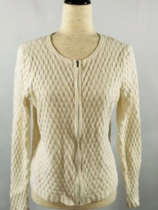 Ann Taylor Damen Creme Korbgewebe Strick Reißverschluss Langarm Pullover Größe: M EUC! - Bild 1 von 9