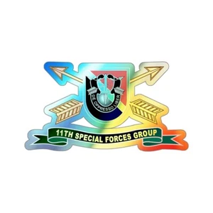Holographic Die-cut Stickers -11th Special Forces Group - Flash w Br - Ribbon X - Picture 1 of 2