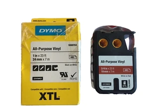 DYMO XTL All Purpose Vinyl Labels - size 24mm - 1868753 (1") White on red - Picture 1 of 3