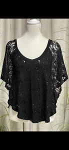 GUESS WOMENS X-SMALL BLACK TOP WITH SEQUINS PRE OWNED SKU A17 - Picture 1 of 7