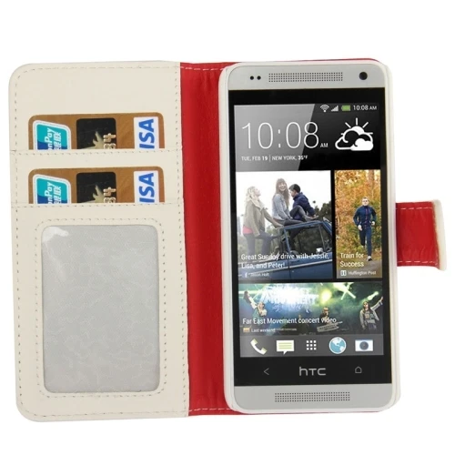 COVER CUSTODIA FLIP CASE per HTC ONE MINI M4 M7 STAND SOTTILE PELLE BIANCO NUOVO - Immagine 1 di 1