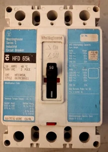 Westinghouse HFD3050L 50 Amp 600V 3 Pole HFD 65K Circuit Breaker - Picture 1 of 2