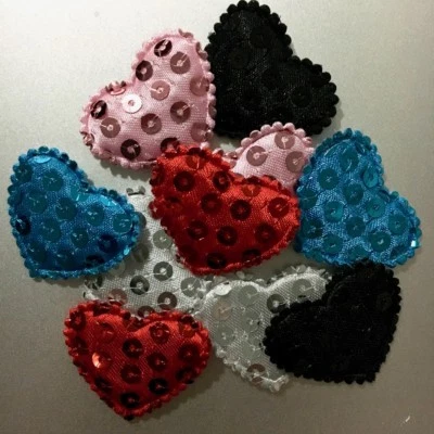 ALMOST GONE! 10pc Padded Felt Love Heart Sequin Appliques Craft Kid Doll #255 - image 1 of 2