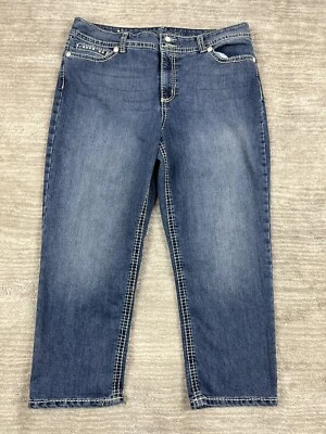 Pantalones de mezclilla Code Bleu para mujer 16 azules con tachuelas bordadas lentejuelas bolsillos traseros con solapa Foto 1 de 4