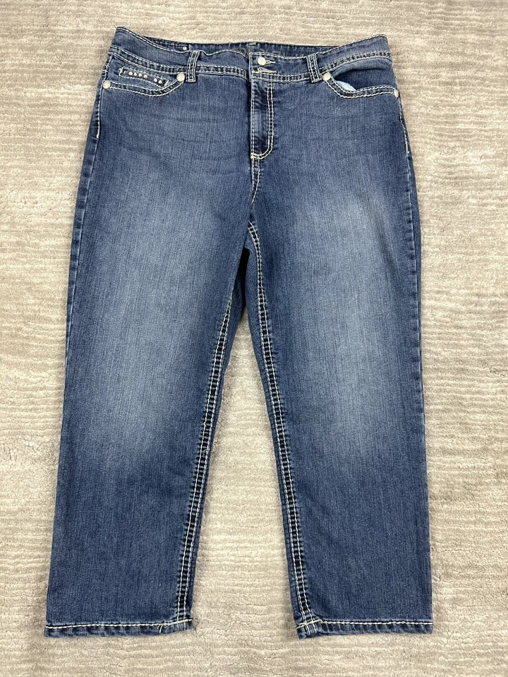 Code Bleu Jeans Womens 16 Blue Annette Stud Embroidery Sequin Back Flap Pockets - Image 1 of 4