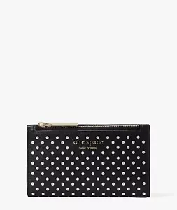 Portafoglio pieghevole piccolo sottile nuovo con etichette Kate Spade Spencer nero multi - Foto 1 di 2