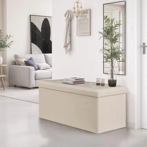 43" Folding Storage Ottoman Bench Storage Stools Footrest for Organizer Beige - Picture 1 of 24