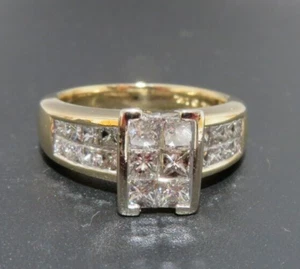 14K 2TONE PRINCESS CUT DIAMOND CLUSTER ENGAGEMENT RING SZ 7.25 7.68 gr(AI-2116) - Picture 1 of 14