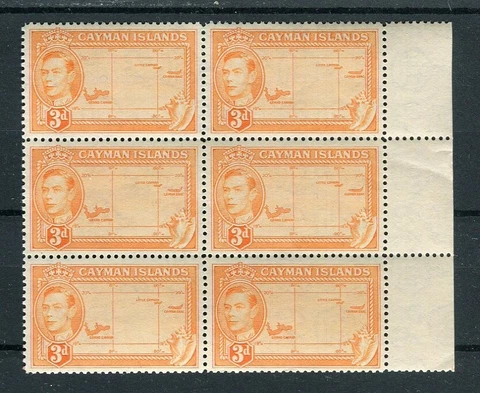 Cayman Islands KGVI 1938-47 3d SG121 block of 6 MNH R6/5 re-entering Cover