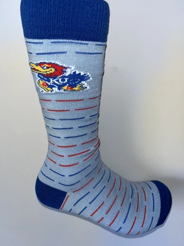 KANSAS JAYHAWKS NCAA COLLEGE MENS LOGO DASHES CREW DRESS SOCKS LARGE Q Cover
