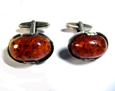 Art Déco Manschettenknöpfe Bernstein 835 Silber Baltic Amber Silver Cuff Links - Bild 1 von 3