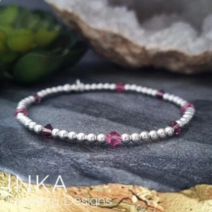 Inka 925 Sterling Silver 4mm Pink bead Stacking Bracelet with Inka charm - Picture 1 of 7