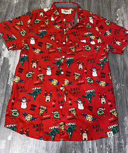 Free Planet Christmas Red Button UP Collar Shirt Pizza T Rex Snowman Sz 14/16