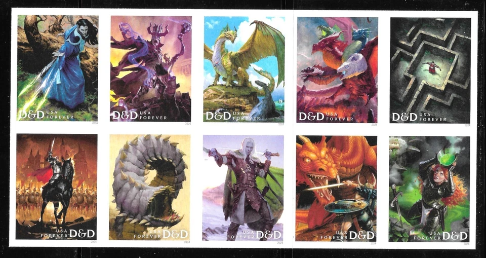 Scott #5918c IMPERFORATE (NO DIE-CUT) Dungeons and Dragons, Block of 10 MNH - Image 1 of 1