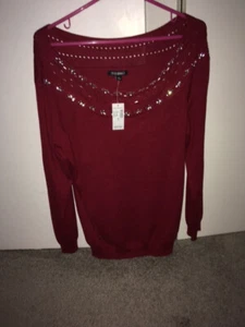 WOMEN'S BLING RHINESTONE LONG SLEEVE DRESSY RED SWEATER - SZ XL -NEW with TAG! - Picture 1 of 1