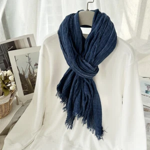 Natural Wrinkle Scarves Unisex Style Cotton Tassel Scarf Soft Long Shawl - Picture 1 of 38