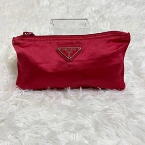 PRADA Cosmetic Pouch Silk Red - Japan Import Multi Case Small Bag Made In Italy - Picture 1 of 12