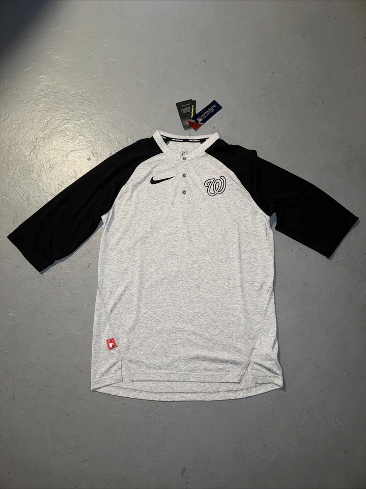 Nike Men’s MLB New York Mets Grey 3/4 Blackout Flux Henley Top NKJ9-086N Sz MD