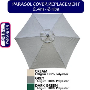 GARDEN PARASOL Canopy Cover replacement fabric 2.4m Premium 6 arm OnlinePARASOLS - Picture 1 of 9