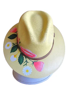 Neu mit Etikett Fedora-Stil handbemalt M mexikanischer Hut Gänseblümchen Tulpen Madalais Mexiko (B) - Bild 1 von 6