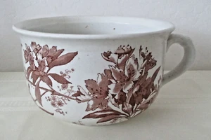 Victorian BRITISH Anchor Pottery Transfer Brown White Chamber Pot 1890s AZ17 - Picture 1 of 12