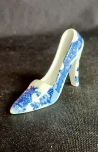 Zapato Azul Sauce Miniatura Tacón Alto Coleccionable Pájaros Pagodas Orientales Nuevo - Imagen 1 de 5