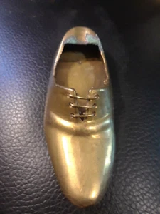 Brass Shoe Novelty Ashtray 3 1/4" Long Laced - Picture 1 of 2