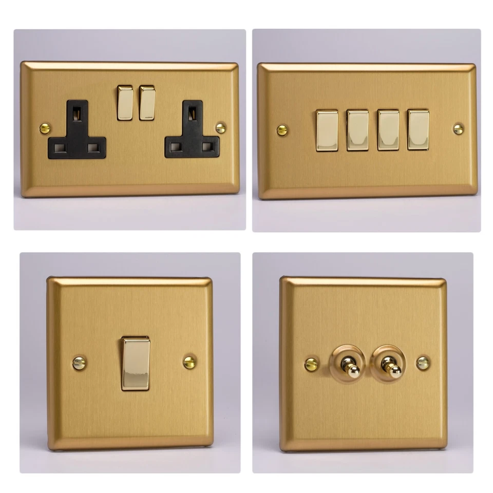 Varilight Classic abgeschrägt gebürstetes Messing XBDB Lichtschalter Steckschlüsseldimmer Kipp-TV - Bild 1 von 1