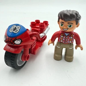 Lot Of 2 Lego Duplo Motorcycle ATV Bike & Figure Caucasian Male Brown Hair Red - Picture 1 of 5