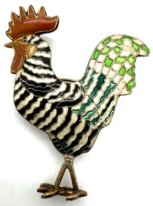 Bellissima spilla gallo Winterthur smaltata a mano oro 24 carati su vermeil sterling - Foto 1 di 5