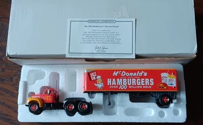 MATCHBOX DINKY DYM34577 1998 1:50 McDONALDS 1955 MACK B61 TRACTOR TRAILER TRUCK - Image 1 of 4