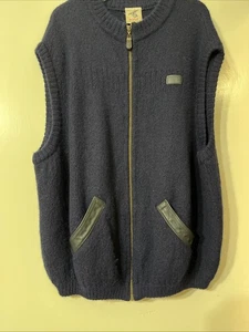 Vntg BONZ Pure Alpaca Full Zip Wool Sweater Vest New Zealand Size XL Navy Blue - Picture 1 of 11