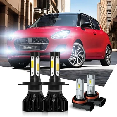 For 2007-2019 Suzuki Swift 6000K LED High Low Beam Headlight+Fog Light Bulb kit - Image 1 of 4