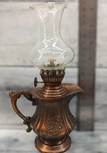 Bronze Oil Lamp Vintage Made in Hong Kong Floral Pitcher 8” Tall 3198 - Picture 1 of 8