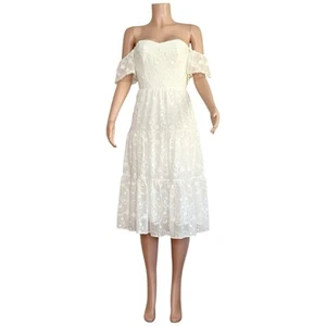 $298 NWT DRESS THE POPULATION River 3D Floral Off-Shoulder Dress, Off-White, SM - Picture 1 of 9