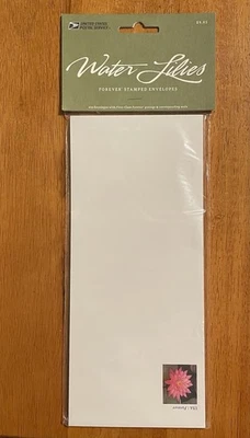 Water Lilies Stamped Envelopes 10 Pack Forever With Seals. New - Image 1 of 3
