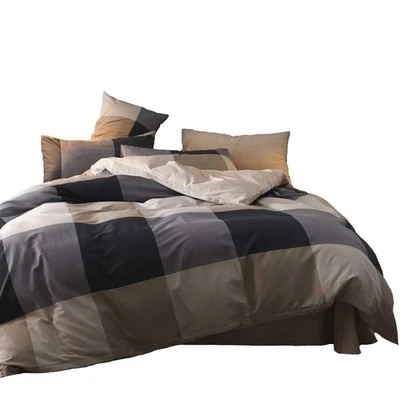 Plaid Duvet Cover King, 3-Piece Reversible Cotton Bedding Set, Vintage Style ... - Image 1 of 4