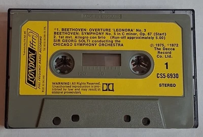 Sir Georg Solti Beethoven Symphony No. 5 Leonore Overture Cassette 1975 Vintage  - Image 1 of 3