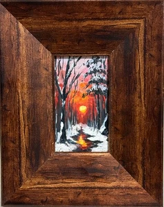 Original Oil Painting Winter Sunset Landscape Forest  Art Signed Framed Impasto - Picture 1 of 7