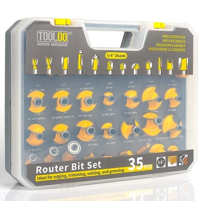 Router Bit Set 35 Pcs 1/4 inch Shank, Professional Router Bit Kit for DIY, Wo... - Image 1 of 4