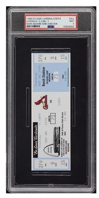 1998 Mark McGwire 62nd Home Run Game 9/8/1998 Cardinals Full Ticket PSA 9 - Image 1 of 3