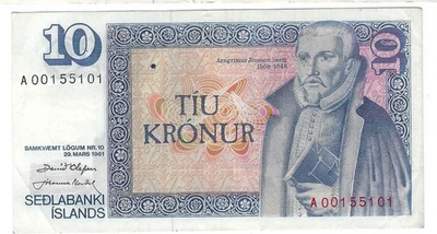 Billete Islandia P48a 10 coronas 1981, Davíð Ólafsson & Jóhannes Nordal Foto 1 de 2