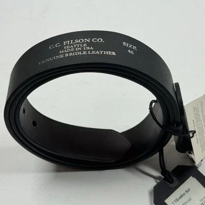 C.C. Filson Black 1 1/2" Bridle Leather Belt Stainless Roller Buckle Sz 46